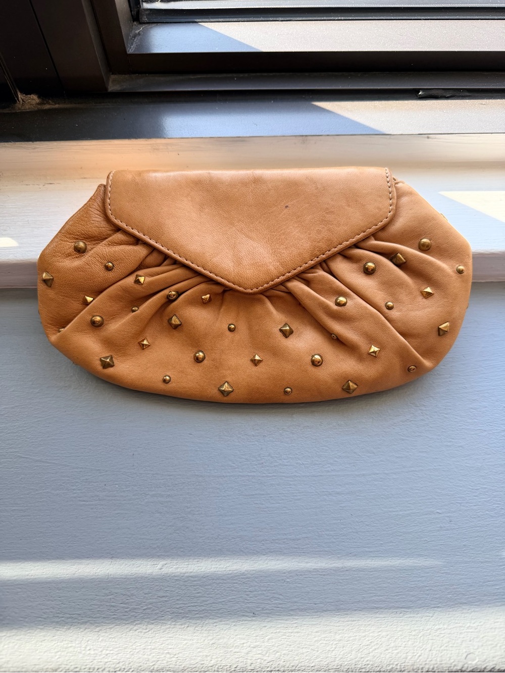 Lauren Merkin Natural Leather Studded Envelope Clutch